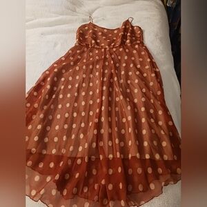 Mango Polka-dot spaghetti strap dress Plus Size Orange